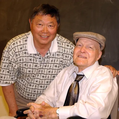 This 2006 image of UC Davis medical entomologist Bob Washino (left) shows him with Richard Bohart (1913-2007), for whom the Bohart Museum of Entomology is named. At the time, Washino was serving as chair of the Department of Entomology, and Bohart was being honored with a Distinguished Research Medal from the International Society of Hymenopterists. (Photo by Kathy Keatley Garvey)