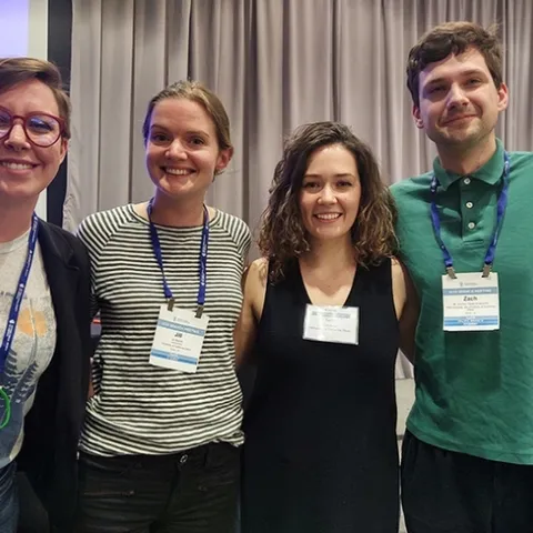 The award-winning UC Davis Entomology Games team is comprised of four doctoral candidates (from left) Madison "Madi" Hendrick of the Ian Grettenberger lab; Jill Oberski of the Phil Ward lab; Erin "Taylor" Kelly of the Geoffrey Attardo lab; and captain Zachary Griebenow of the Phil Ward lab.