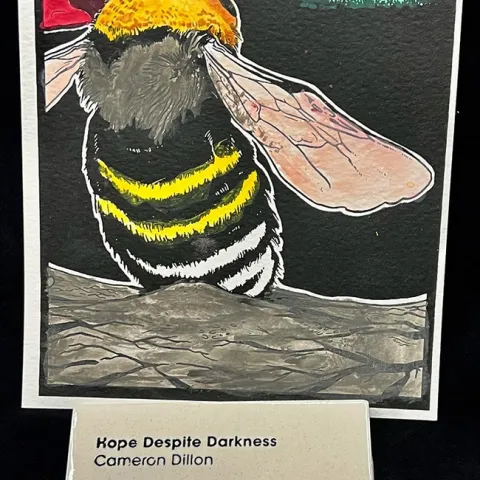 "Hope Despite Darkness"--This intricate bumble bee art is the work of UC Davis student Cameron Dillon. (Photo by Jenella Loye)
