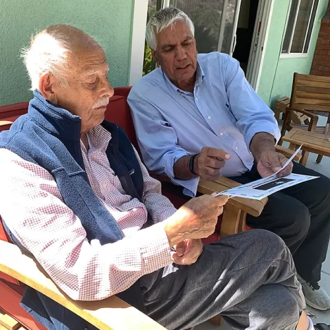 Major Dhillon (right), retired district manager of the Northwest Mosquito Abatement District, and executive director emeritus of the Society for Vector Ecology (SOVE), confers with Mir Mulla at a SOVE memorial lecture in 2022 when Mulla donated $50,000 to the organization. (Photo courtesy of Major Dhillon)