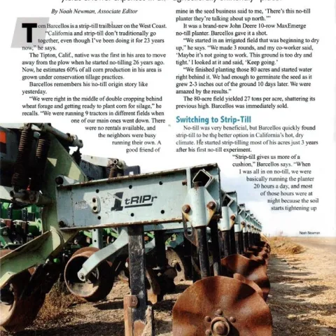 Recent article about Tom Barcellos in Strip-till Farmer magazine, Winter 2023 edition.