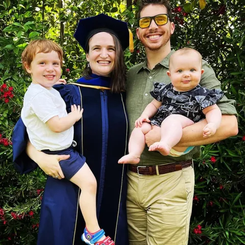 Meet Dr. Charlotte Herbert Alberts and her family: her husband George, and their children, Griffin, 3, and Marcy, 7 months.