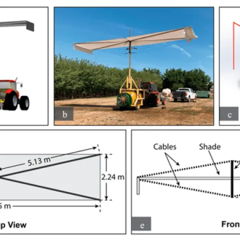 Schematic design of the backstop prototype installed on a sprayer in an almond orchard.