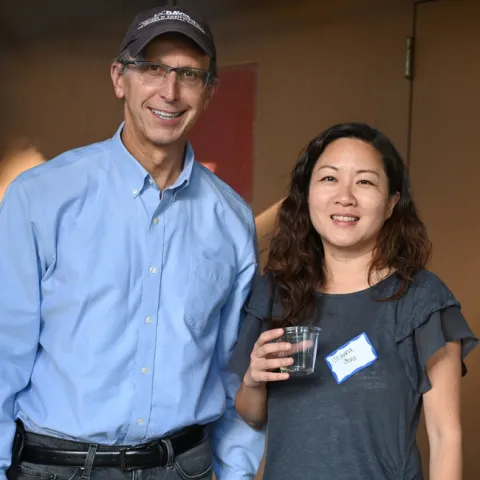 Outdoing department chair Steve Nadler and incoming department chair Joanna Chiu. (Photo by Kathy Keatley Garvey)