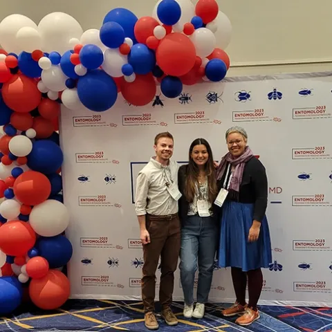 President's Prize honors in the ESA graduate student competitions went to (from left) Shawn Christensen and Lexie Martin, both of the Rachel Vannette lab; and Iris Quayle of the Jason Bond lab.