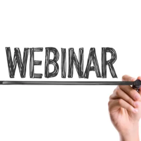 The word webinar written on a board.