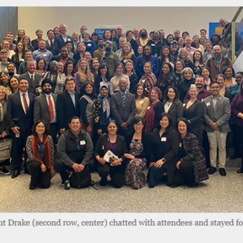 Photo of almost all 100 Attendees of the UCOP EDI Conference with President Drake.