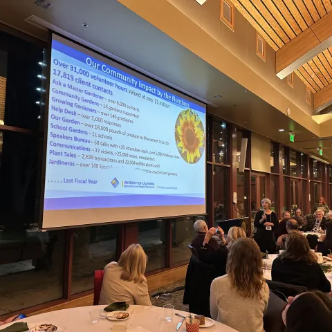 ELT member Lisa Bramblet announces the 250-hour pin recipients.