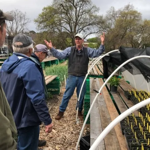 UC Master Gardeners prepare hoop houses for the GTPS seedlings. Photo by Fred Teensma.