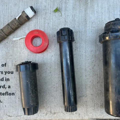 Types of sprinklers you may find in your garden, pipe tape and a riser