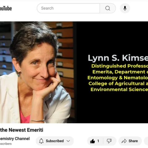 UC Davis distinguished professor Lynn Kimsey is featured in the newest UC Davis video tribute to emeriti, a public service project of UC Davis distinguished professor Walter Leal.