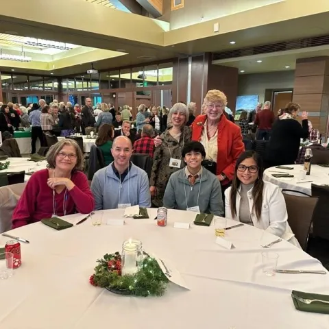 CoCoMG Program Coordinator Dawn Kooyumjian, UC Master Gardeners Liv Imset & Liz Rottger pose with Matt Dwinell & parents Dereck & Nora Lynn Dwinell.