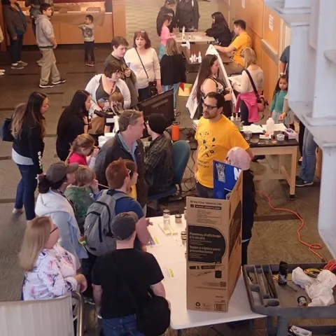 Nematologist Chris Pagan answers questions at a UC Davis Biodiversity Museum Day. The 2025 event takes place Feb. 8. (Photo by Kathy Keatley Garvey)