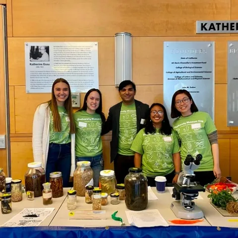 This crew, shown here with nematology faculty member Shahid Siddique, staffed the nematology collection at the 12th annual UC Davis Biodiversity Museum Day. With him (from left) were then doctoral students Alison Coomer (now Blundell), Veronica Casey, Pallavi Shakya and Ching-Jung Lin.
