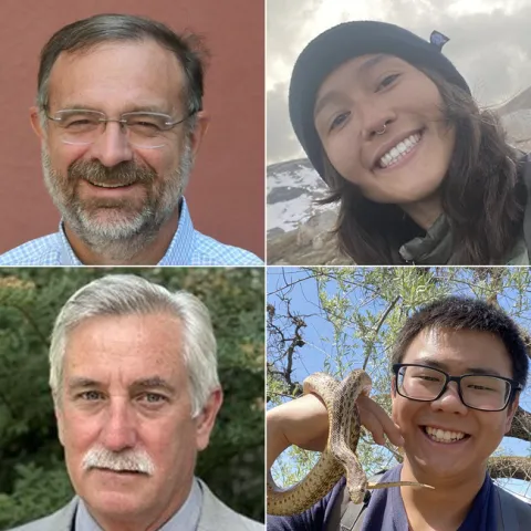 Award recipients include (top row) Professor Jason Bond and doctoral candidate Mia Lippey and (bottom row) Professor Douglas Walsh of Washington State University, a UC Davis doctoral alumnus; and UC Davis undergraduate student Kaitai Liu.