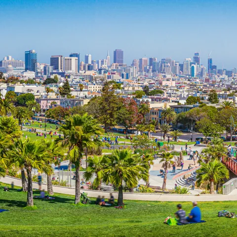 Urban neighborhood and park. 