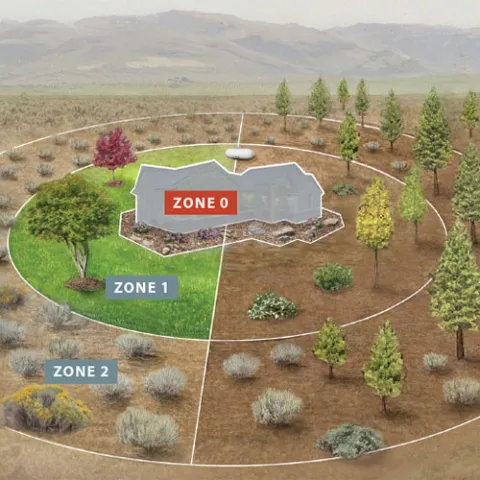 LWF Defensible Space Guide Overview Image shows zones 0, 1, 2