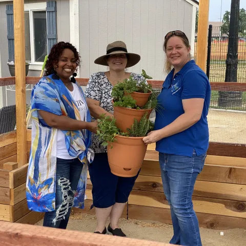 Elizabeth McSwain, UCCE San Bernardino Master Food Preserver Program Coordinator Dee Denton, and UCCE San Bernardino Master Gardener Program Coordinator Maggie O'Neill
