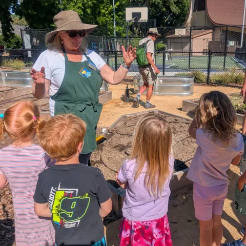 Kids Learning about Plants at Summer Camp session in Chapman Teaching Garden. Laura Lukes