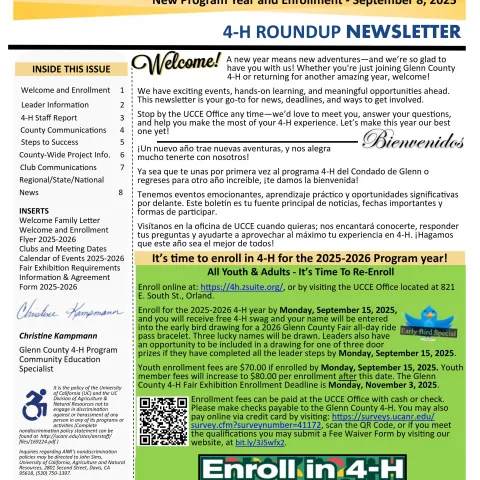 Glenn County 4-H Roundup Newsletter - New Program Year and Enrollment 2025-2026