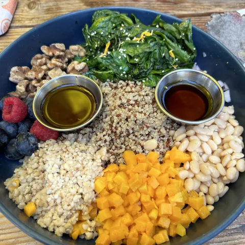 Plate filled with plant-sourced foods