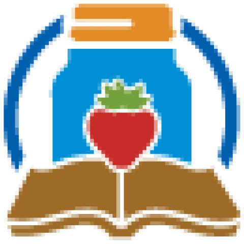 MFP Logo: a book in front of a jar with a strawberry
