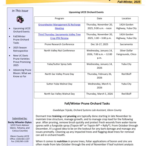 Glenn County UCCE Sacramento Valley Prune Newsletter - Fall-Winter 2025