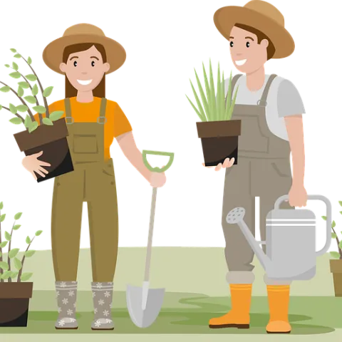 2 gardeners with plants