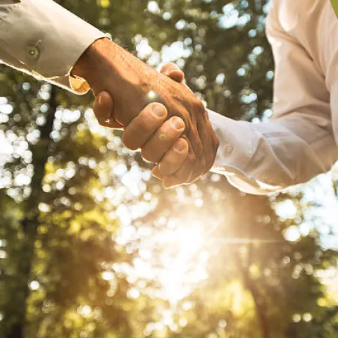 shaking hands outside