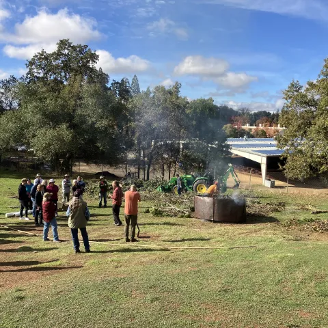 Folks putting together burn piles