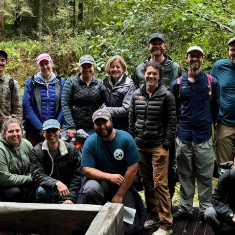 A photo of UC ANR Fire Network Members in a redwood forest.