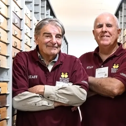 Greg Kareofelas and Jeff Smith of the Bohart Museum Lepidoptera Collection (Photo by Kathy Keatley Garvey)