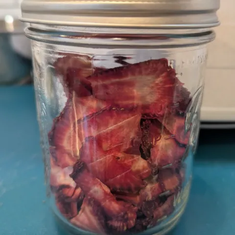 Jar of dehydrated strawberries