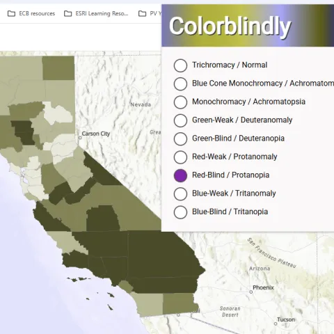 Color Blindly Simulator being used on a California county map