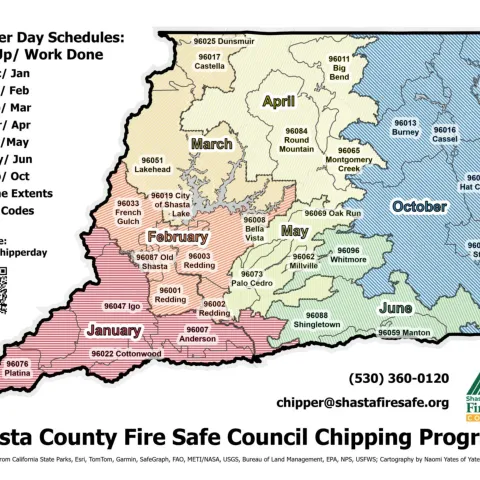 Map of Shasta County chipper schedules for sign up and work done