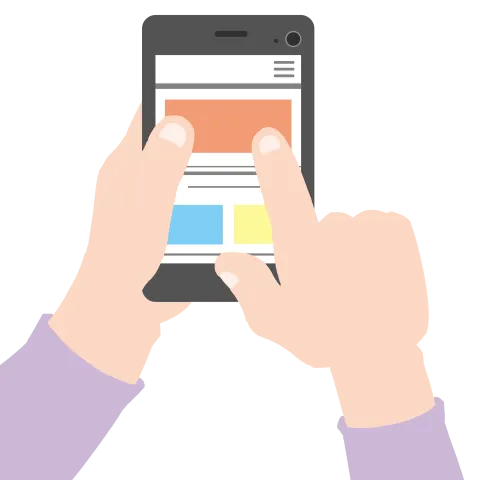 Illustration of a person holding a mobile phone with an application open on the screen.