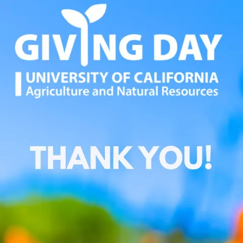 Giving Day, UC ANR logo, Thank you on blue background