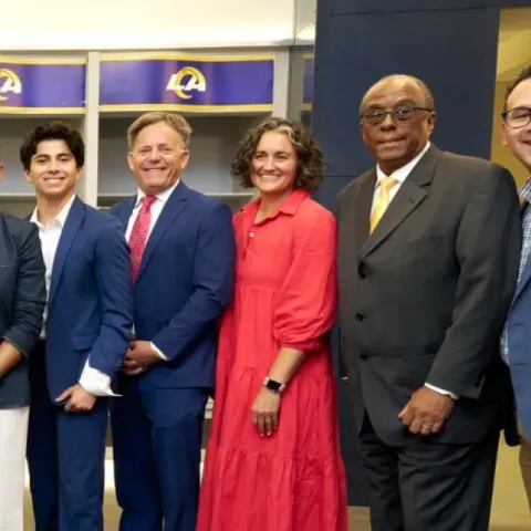 Hannah Thompson stands with colleagues at a 2024 California Play Equity Report event.