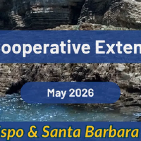 UCCE SLO and SB May Newsletter Banner. Ocean and cliffs
