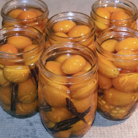 6 glass jars of whole kumquats and cinnamon sticks