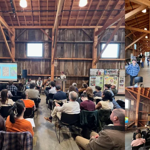 Gathering of people indoors for the California Hub Convening.