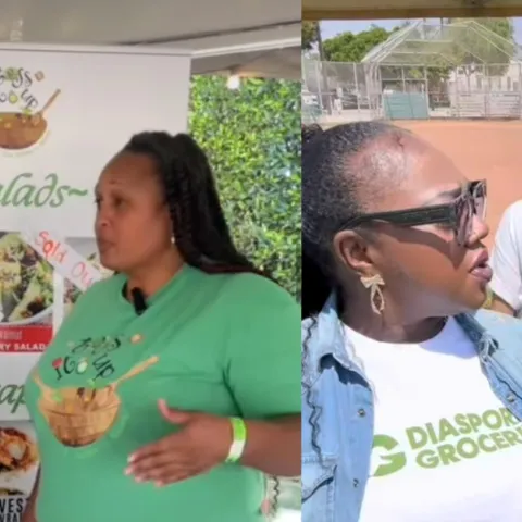 Images showing the work of Diaspora Groceries. People meeting with each other. 