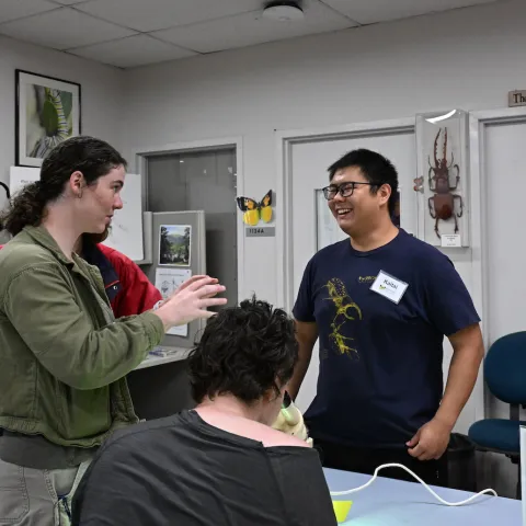 Moth Night at the Bohart Museum of Entomology:Kaitai Lu smiling.