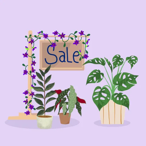 Drawing of plants and a cart