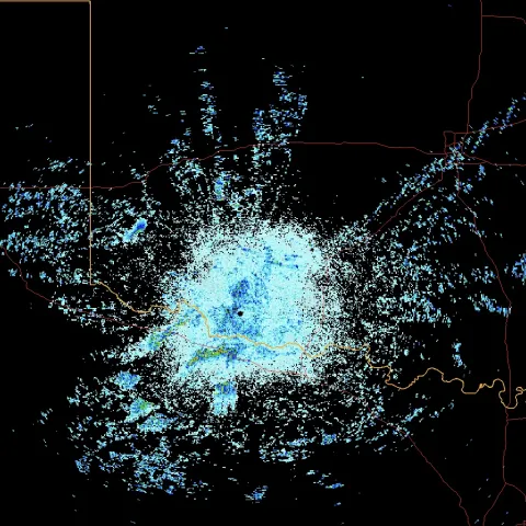 This radar scan of a July sunset in Oklahoma skies shows moths flying.