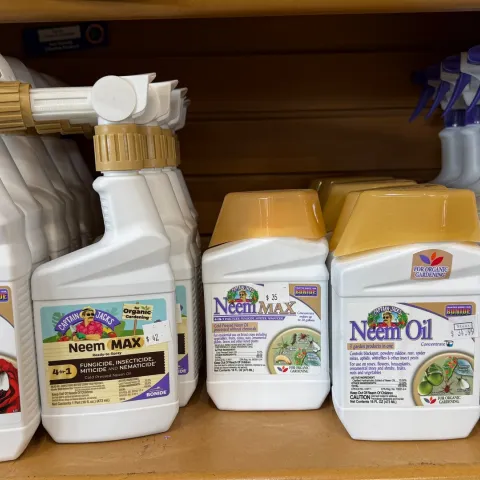 Plastic bottles of horticultural oils