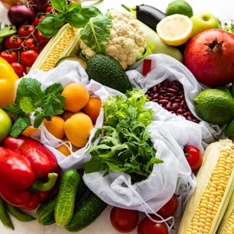 vegetables in grocery bag