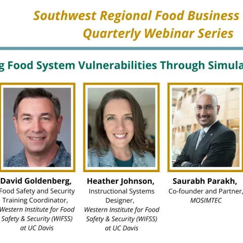 Quarterly webinar series flyer with six presenter faces and the title, "Understanding Food System Vulnerabilities Through Simulation Modeling"