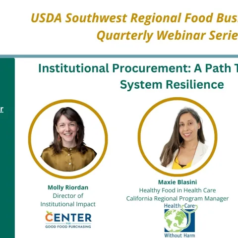 A webinar flyer with three presenter faces and a title, "Institutional Procurement: A Path Toward Food System Resilience (January 15th, 2025)"