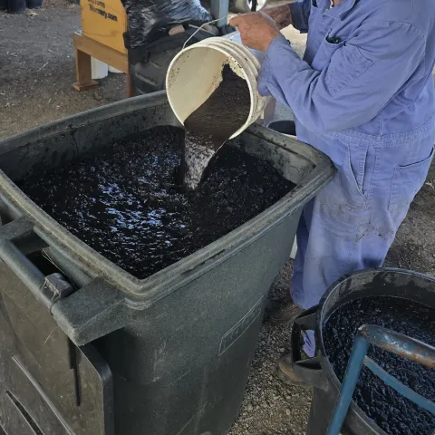 Vermicompost extract being added to container with biochar